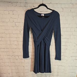 alya blue waffle knit long sleeve mini dress size XS